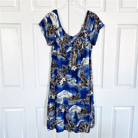 Hilo Hattie Dresses Hilo Hattie Off The Shoulder Blue Printed Hawaiian Dress Poshmark