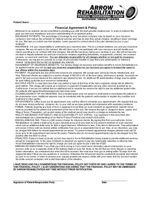 Fillable Online Financial Agreement Policy Arrowrehab Fax Email