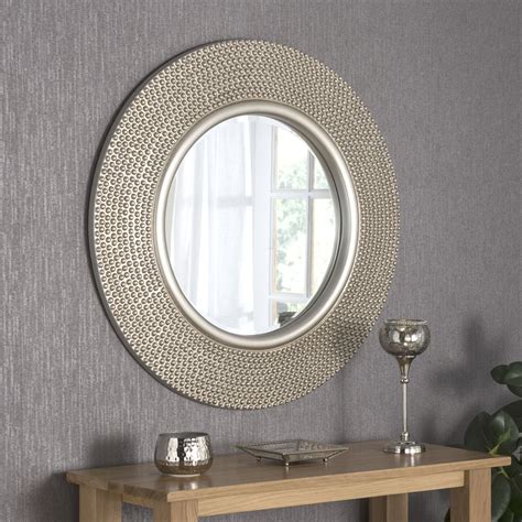 YG126 Ivory Contemporary Round Mirror With Beaded Frame Mirrors Ireland