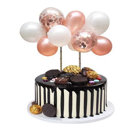 Buy 22pcs Rose Gold Balloon Cloud Cake Topper Artificial Flower