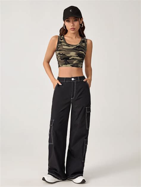 Shein Ezwear Top Sans Manches Court Gorpcore Imprim Camouflage Mode