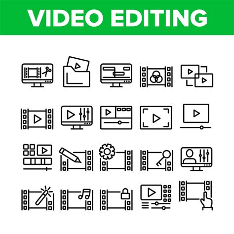 Video File Editing Collection Icons Set Vector 10300047 Vector Art At