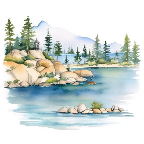 Premium AI Image Painting Of A Lake With Rocks And Trees In The