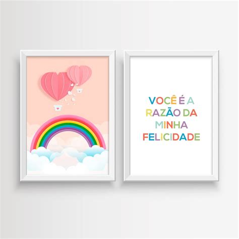 Arte Para Kit Quadro Decorativo Infantil Meu Arco Ris Rosa