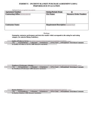 Fillable Online Fs Usda EXHIBIT E INCIDENT BLANKET PURCHASE AGREEMENT