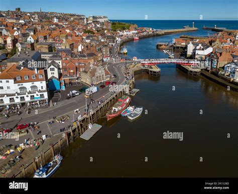 Aerial View Of Whitby Harbor On The North Yorkshire Coast In The United