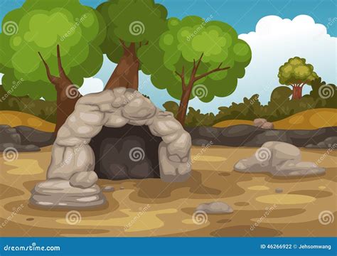 Landscape with cave vector stock vector. Illustration of door - 46266922