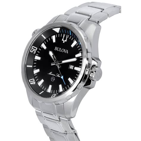 Bulova Marine Star Stainless Steel Bracelet Black Sunray Dial Quartz