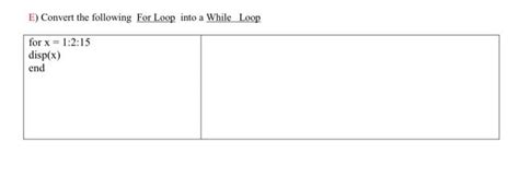 Solved E Convert The Following For Loop Into A While Loop Chegg