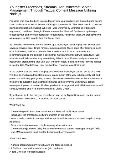 Youngster Processes Streams And Minecraft Server Management Through