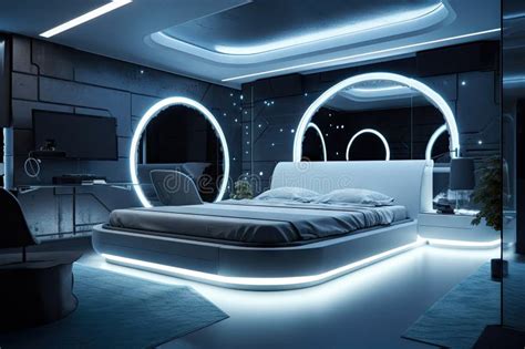 Futuristic Bedroom with Floating Lights and Futuristic Furniture ...