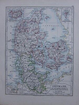 Victorian Map Denmark Jutland Iceland Faroe Schleswig Holstein Ebay