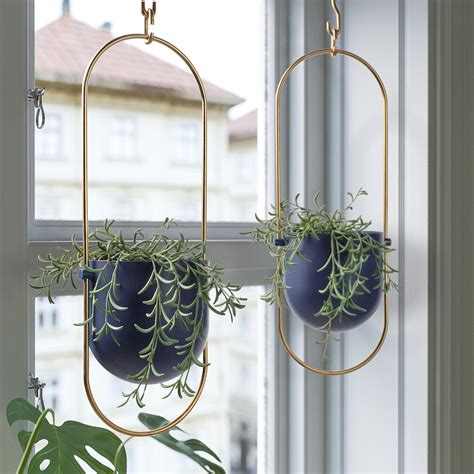 ChilistrÅn Hanging Planter Inoutdoor Dark Bluegold Colour 12 Cm Ikea