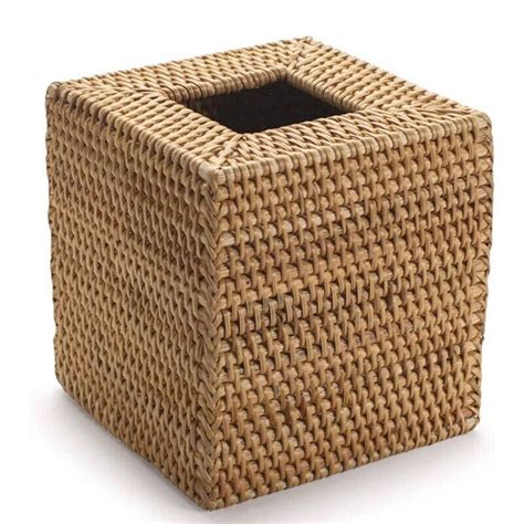 Buyisi Square Rattan Tissue Box Cover Hand Woven Wicker Tissue Holder 5 7x5 7x5 7 In