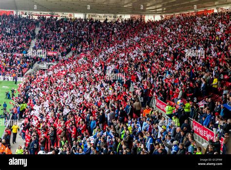 Middlesborough Fc Football Fans Waving Flags At The Riverside Stadium