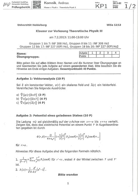 Altklausur Theo 10 KJshsbsvsnsn Theoretische Physik III