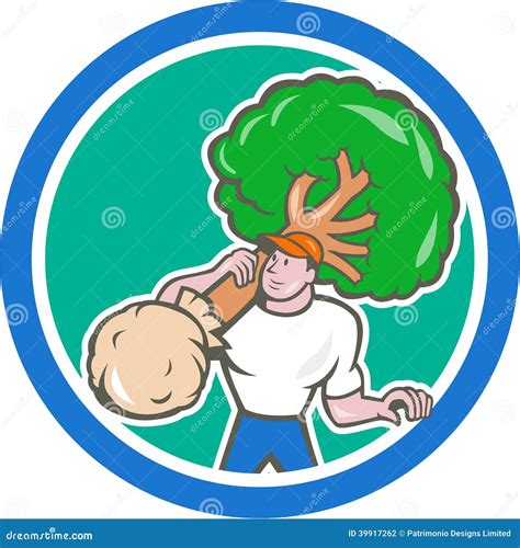 Gardener Arborist Carrying Tree Cartoon Stock Vector Illustration Of