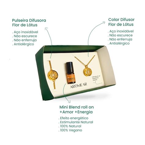 Kit RENASCER PREMIUM Colar e Pulseira Difusor Flor de Lótus Óleo