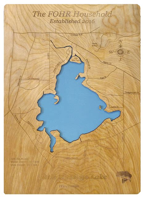 Little Muskego Lake Wisconsin Laser Cut Wood Map Personal