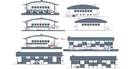 Frontrear And Side Elevation And Section Design Of The Factory