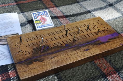 Cribbage Board American Made Oak Live Edge 3 Lane CrazyBearUSA