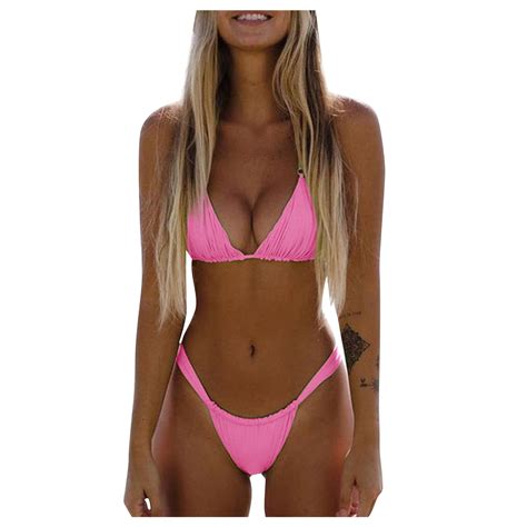 Stamzod Women Bikini Set Bandage Solid Triangle Swimsuit Two Piece