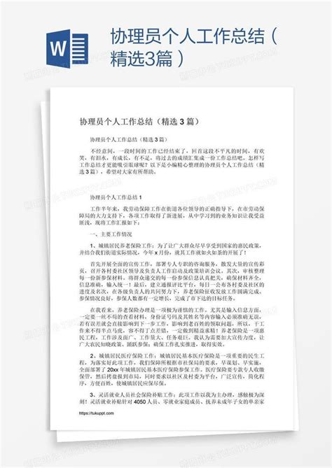 协理员个人工作总结（精选3篇）模板下载 个人工作总结 图客巴巴