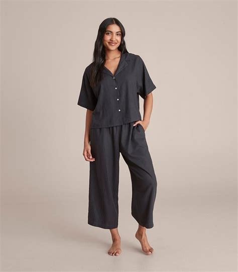 Linen Blend 7 8 Pant And Shirt Sleep Pyjama Set Target Australia