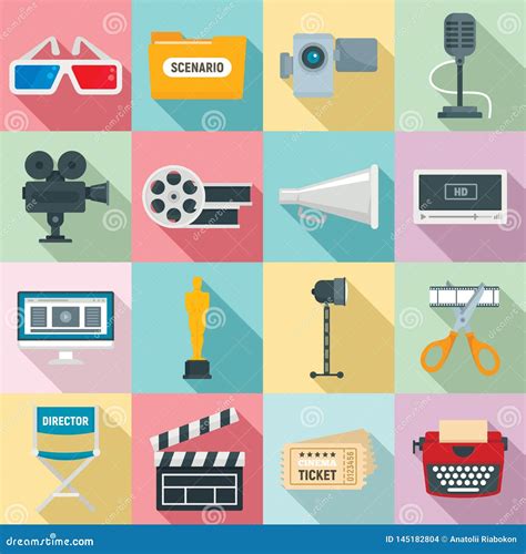 Film Production Icons Set Flat Style Stock Vector Illustration Of