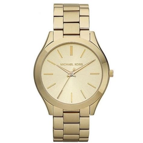 Authentic Michael Kors Women Slim Runway Gold Dial Stainless Steel