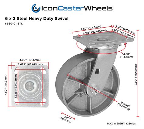 6 Inch X 2 Inch STEEL Heavy Duty Industrial Top Plate Caster 1 Swivel