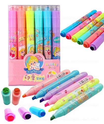 Multicolor Plastic Highlighter Pens With Cute Stamps For School At Rs