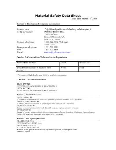 Material Safety Data Sheet Polymer Source