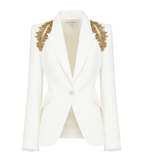 Womens Alexander Mcqueen White Embroidered Slashed Blazer Harrods Uk