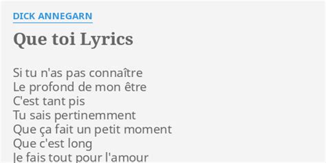 Que Toi Lyrics By D Annegarn Si Tu N As Pas