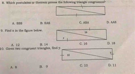 Solved Which Postulates Or Theorem Proves The Following Triangle