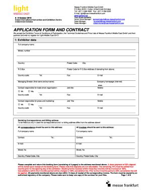 Fillable Online APPLICATION FORM AND CONTRACT Messe Frankfurt Fax