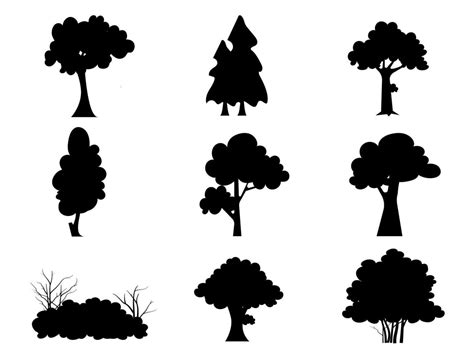 Black Branch Tree Or Naked Trees Silhouettes Set Hand Drawn Isolated