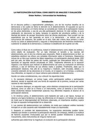 La ParticipacióN Electoral Como Objeto De AnáLisis Dieter Nohlen PDF