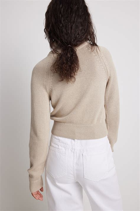 High Neck Knitted Sweater Beige Na