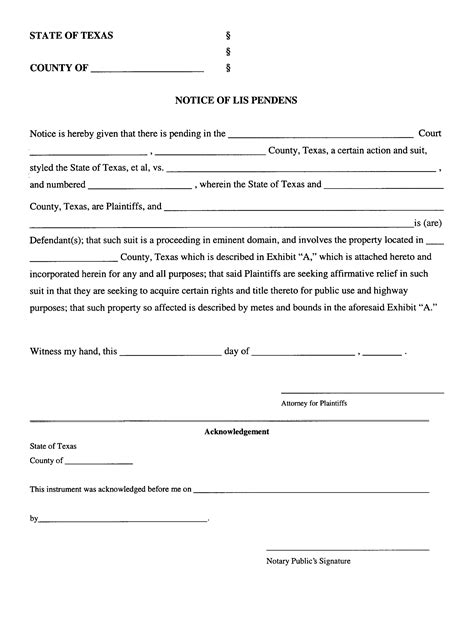 Fill in Your Lis Pendens Texas Template Online - All Texas Forms