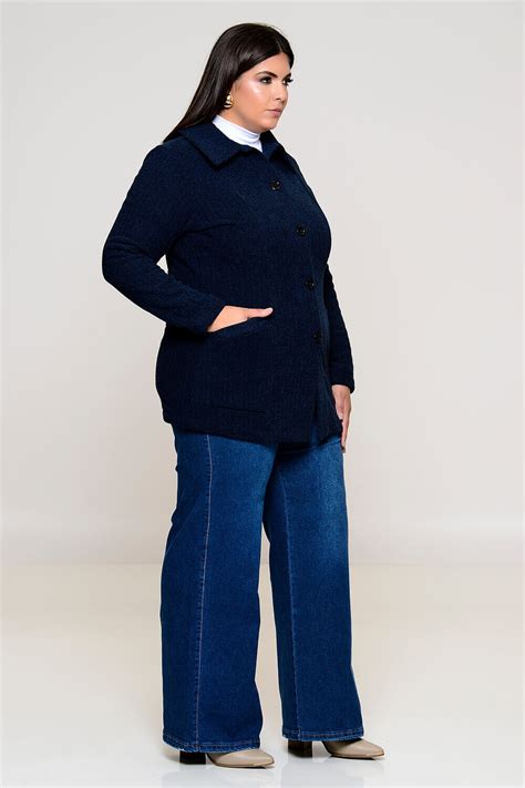 Casaco Plus Size Tweed Alongado Vk Moda Plus Size