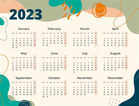 Plantilla De Calendario Anual 2023 Dibujada A Mano Vector Premium