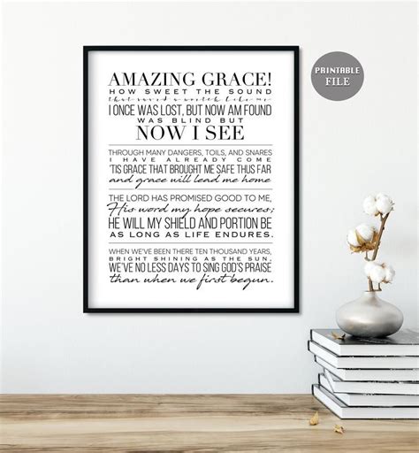 Amazing Grace Printable Lyrics Printable Hymn Wall Decor Etsy Australia Christian Song