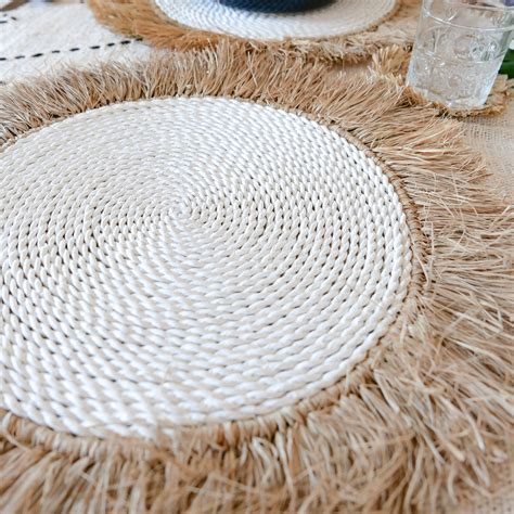 Seagrass White Placemats With Raffia Fringe Joglo Living