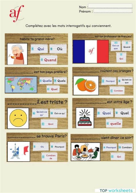 Les Mots Interrogatifs Fiche Interactive Topworksheets