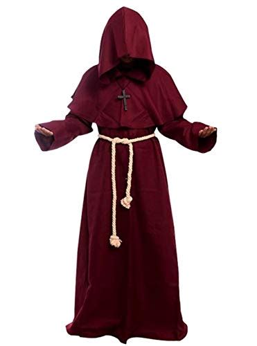 Goldstitch Friar Medieval Hooded Monk Renaissance Priest Robe Costume