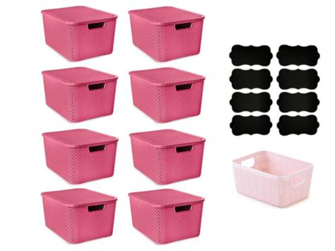 Kit 8 Caixas Organizadoras Rattan 7L C Tampa Cesto Etiqueta Arqplast