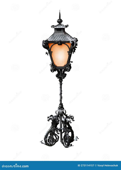 Vintage Street Night Lamp Isolated on White Stock Image - Image of lamp ...