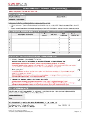 Fillable Online Reimbursement Claim Form Car Expenses Only Fax Email